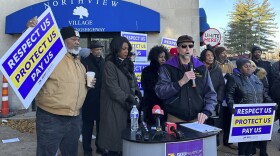 Supporters of Northview Village Nursing Home gather in St. Louis on Tuesday to show support for displaced residents and the employees left jobless by the facility's sudden closure.