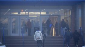 Students arrive at Perry Middle School on Jan. 25.