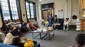 Elementary students in a large group discussion.