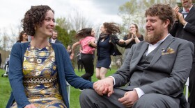 Liana Wolk (left) and Owen Marshall (right) at their wedding in May 2019. Marshall is one of an estimated 5 million Americans stuck in the "family glitch."