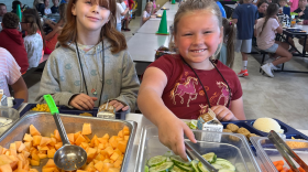 Students at Central Elementary in the Amboy school district in northern Illinois gather for lunch. The district is able to offer all of its students free meals through the federal Community Eligibility Provision, but school officials say they often lose money on the program. Illinois lawmakers will consider this fall whether to put more funding toward free meals in the state.<br/>