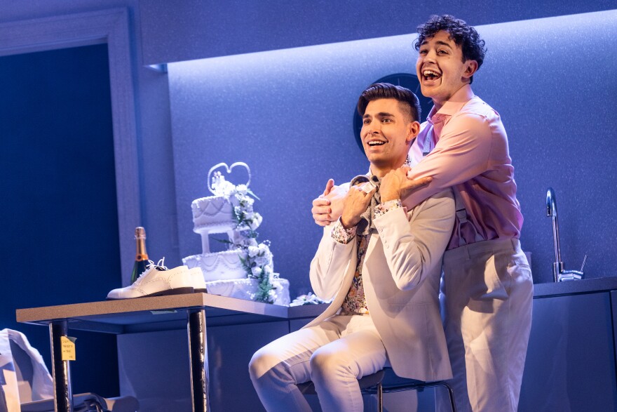 Matt Rodin as Jamie and Ali Louis Bourzgui as Paul in the North American Tour of COMPANY.