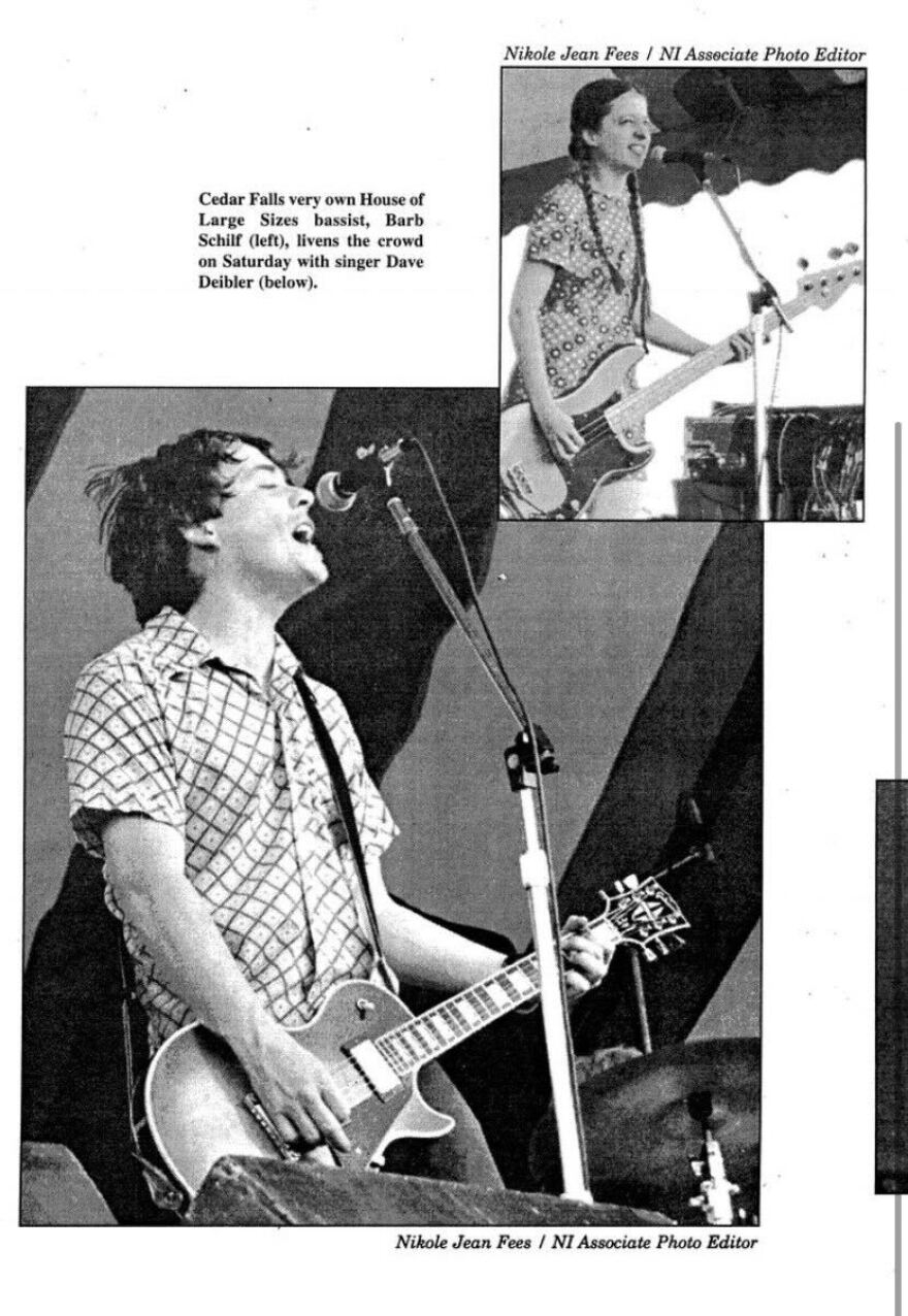 A newspaper clipping of images of the members of House of Large Sizes playing guitar.