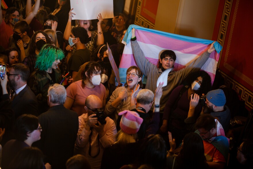 protesters in statehouse hallway