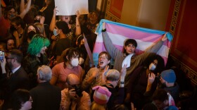 protesters in statehouse hallway