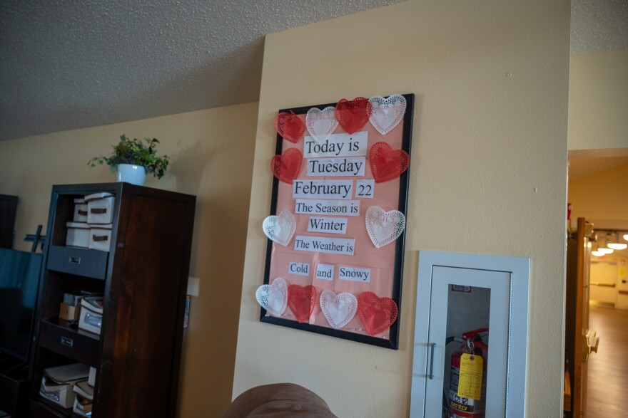 A sign in Prairie View's memory care unit still displays the day it closed in 2022. The nursing home had to shudder the unit due to staffing shortages.