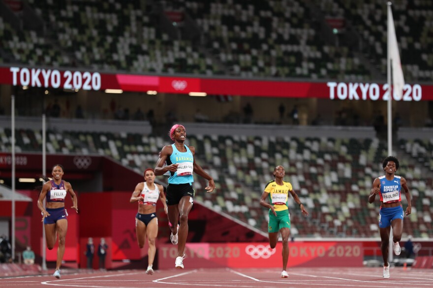 Shaunae Miller-Uibo of the Bahamas wins the gold medal during the women's 400-meters during the Tokyo Olympic Games in August 2021.