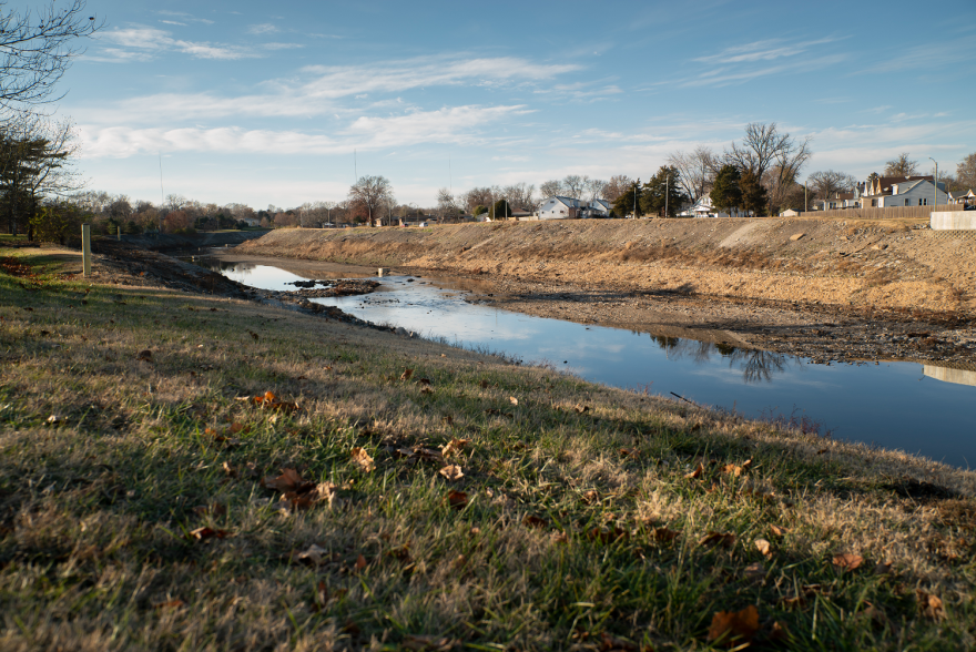 The River Des Peres in south St. Louis on Dec. 3, 2023. The drainage ditch fills up with water during heavy rains and prolonged flooding. 