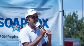 Vivek Ramaswamy speaks Saturday at the Iowa State Fair.