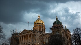 Iowa's Capitol during a stormy spring afternoon.