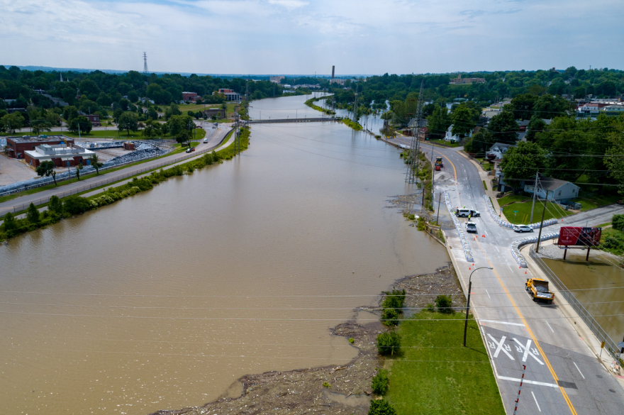  The River Des Peres in St. Louis, Missouri, flows out of its banks in south St. Louis on June 4, 2019. The concrete-lined drainage ditch is prone to flooding.