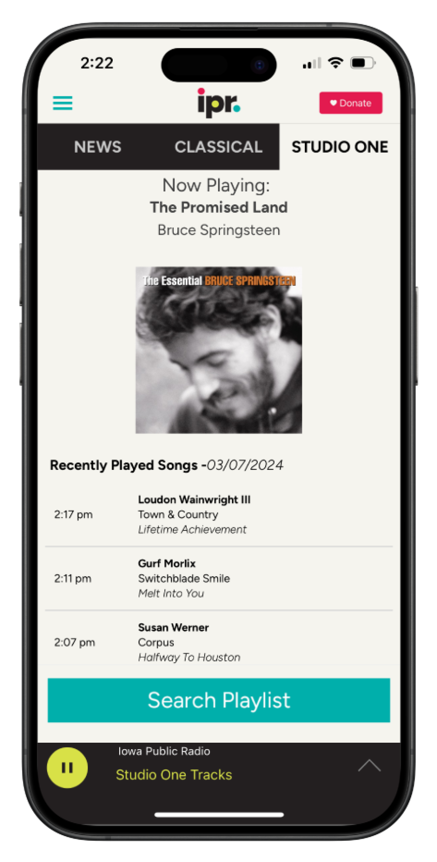 Listen to Studio One or Classical music with the IPR app.