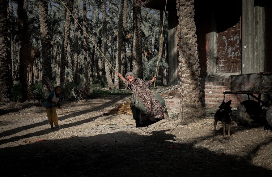 Hanan Ali's dad made this swing and hung it from two palms for his daughter. The family lives in Egypt. The photo is from May 11, 2017.