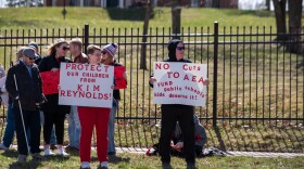 Supporters of Iowa's Area Education Agencies demonstrated outside the governor's mansion to protest proposed changes working through the legislature.