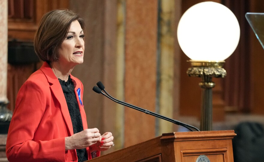 Gov. Kim Reynolds gives the annual Condition of the State address at the Iowa State Capitol, Tuesday, Jan. 9, 2024.