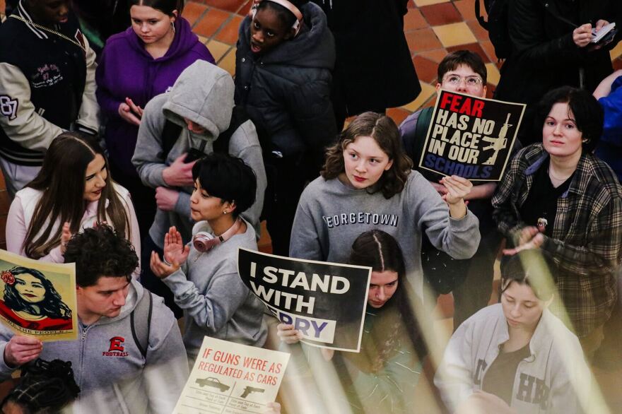 students rally in the iowa capitol against gun violence