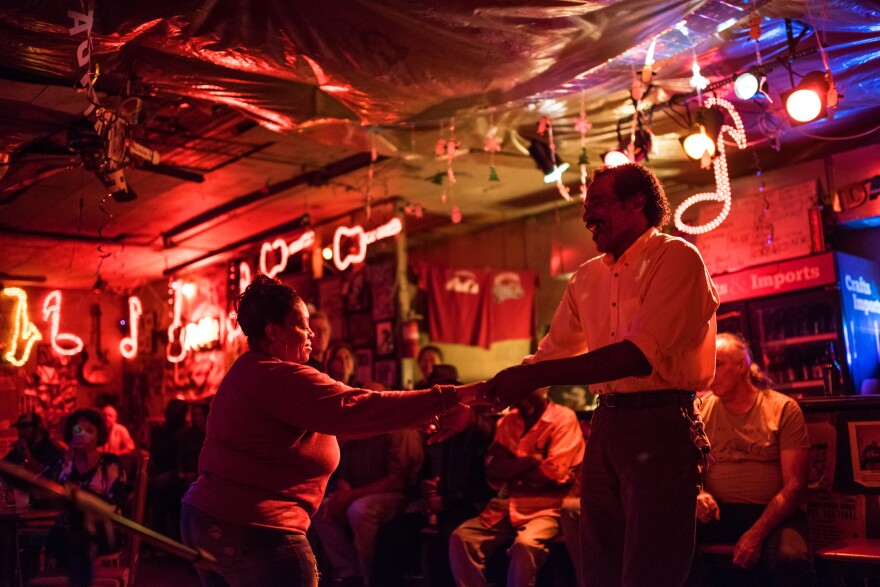 The blues can make you happy. The dancers at Red's Juke Joint in Clarkdale, Miss., photographed on Oct. 28, 2016, are clearly into the groove.