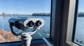 A viewing area at DeSoto National Wildlife Refuge where bird watchers didn't see as many migrating waterfowl this season. There were only a few ducks on the oxbow lake on December 29, 2023.