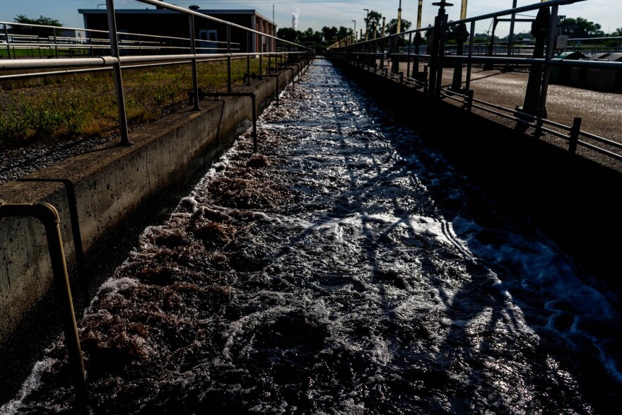 Wastewater goes through an aeration process to promote algae eating of bacteria and other heavy contaminants at the Bissell Point Water Treatment Plant in St. Louis.