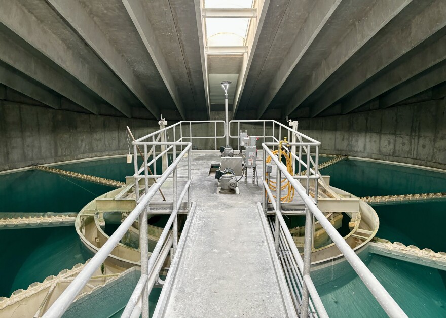 Clarifier basins are used to both bring heavy metals out of treated water and soften it with lime. Marshalltown Waterworks uses two of these basins to meet demand for the town.