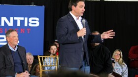 Florida Gov. Ron DeSantis speaks to supporters in Clive.