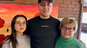  Nataliia and Andrii Sotsenko with Louise Orozco of Keokuk, who is one of the founders of the Keokuk Refugee Coalition.