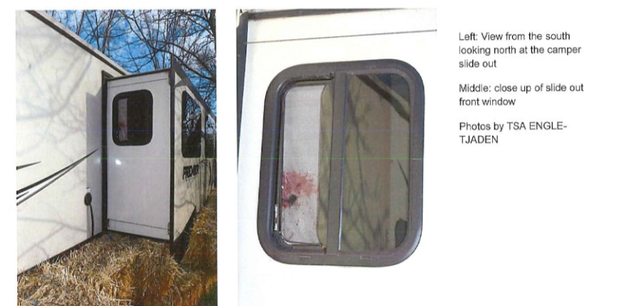 Sniper 1 fired through the camper window despite the presence of blinds.