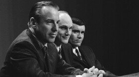 Retired astronaut Ken Mattingly has died. He's pictured (center) with crewmates Jim Lovell (left) and Fred Haise (right) at a news conference about a mission he ended up missing, the ill-fated Apollo 13.