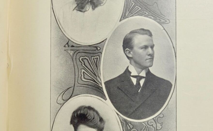 In 1906, Nora Harris, James R. Richardson and Nellie Tribby were students at Iowa Wesleyan University. These pictures appear in the Croaker yearbook.