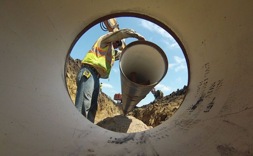 View from inside a 24-inch water pipe used to connect Minnesota to the Lewis and Clark Rural Water System