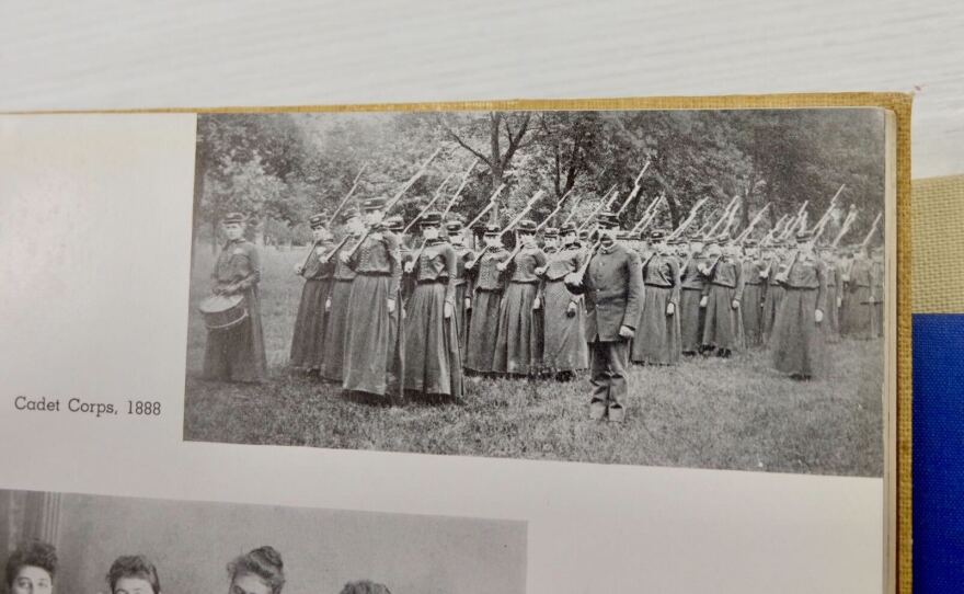 A picture from an Iowa Wesleyan University yearbook depicts the 1988 Cadet Corps.