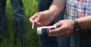 ISU researchers demonstrate conservation practices that can filter nutrients out of farm runoff at a field day in Polk County on May 24, 2023.