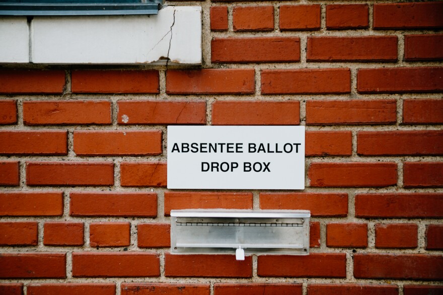 Some counties have a drop box for returning absentee ballots, like this one at the Polk County Election Office.