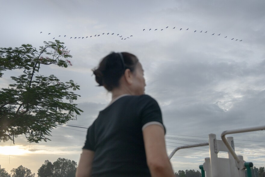 To stay healthy, Nguyen Thi Lan dances by the river every evening in the town of Tram Chim. Sometimes, passersby will join her.