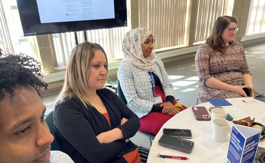 Fatiya Adam, an employee of of Lutheran Services in Iowa (third from the left), attends a conference on refugee health care at Briar Cliff University on April 12, 2024.