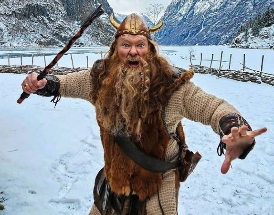 Conan O'Brien dresses as a Viking in Norway.