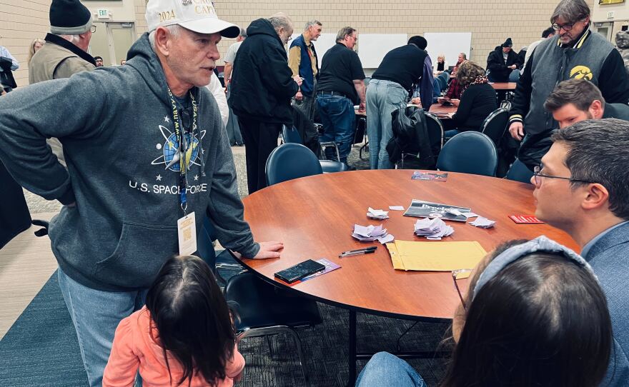 Voters at the Western Iowa Tech precinct in Sioux City, one of the largest precints in NW Iowa during the 2024 Iowa caucuses.