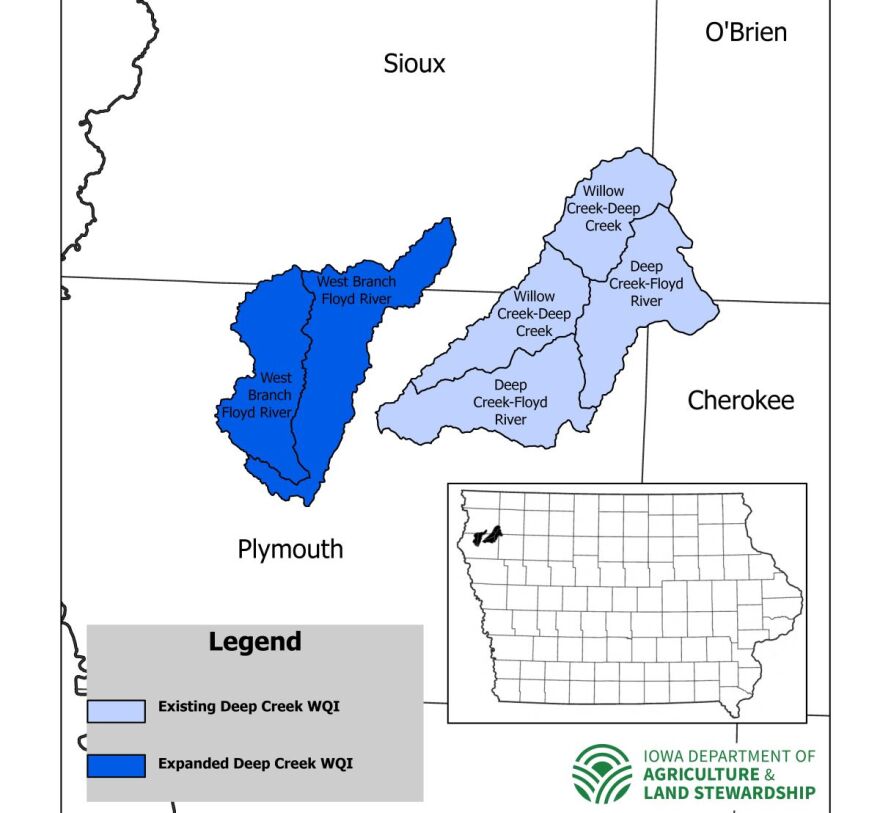 Map of four counties shows a blue blob and a lighter blue blob.