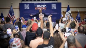 Former President Donald Trump greets supporters at an event for his 2024 campaign on the Jackson County fairgrounds in Maquoketa, Iowa on September 20, 2023.