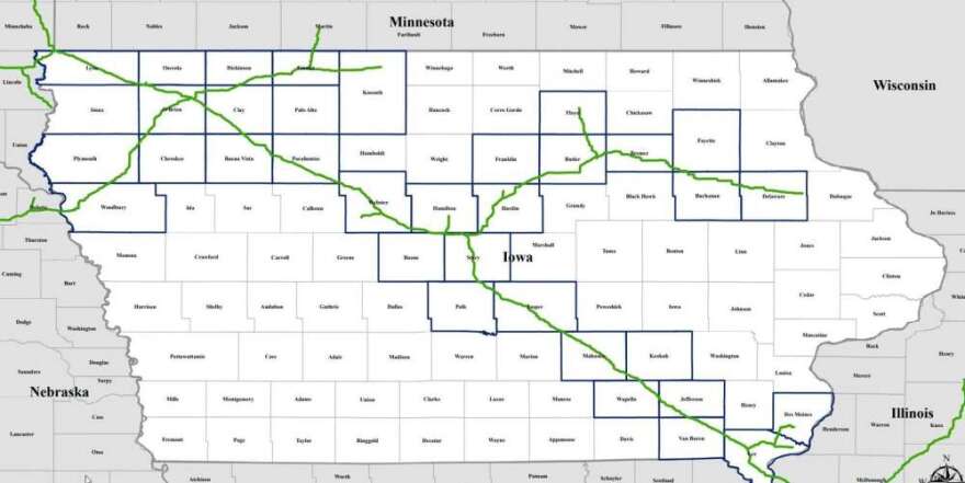 A map of Navigator CO2's pipeline route.