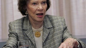 Former first lady Rosalynn Carter discusses a report on mental health and addiction during the 21st annual Rosalynn Carter Symposium on Mental Health Policy at the Carter Center, Nov. 3, 2005, in Atlanta. The advocacy of Carter, who died Nov. 19 at age 96, created a framework for much of the progress on mental illness in America.