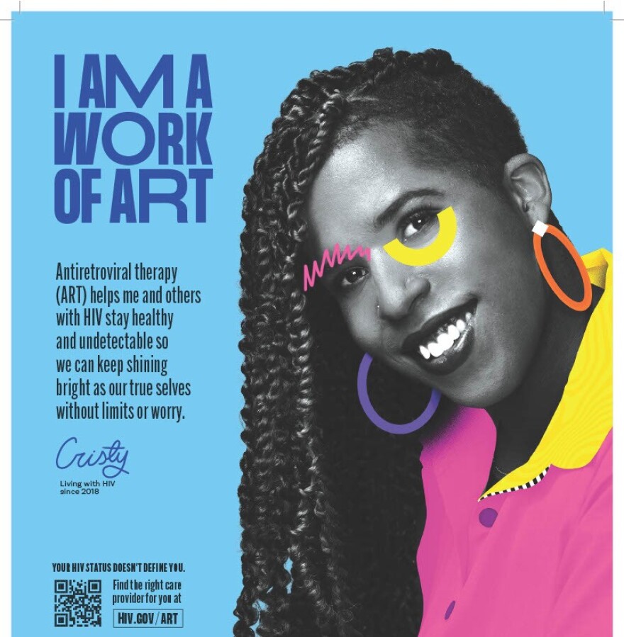 A flyer that is part of the U.S. Department of Health and Human Services (HHS) “I am a Work of ART” national viral suppression campaign.