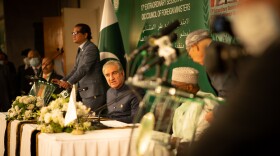 Pakistan's Foreign Minister Shah Mahmood Qureshi speaks at a press conference following the OIC meeting in Islamabad, Pakistan, on Sunday.