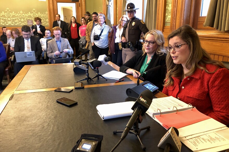 Iowa Department of Education Director McKenzie Snow testifies before a Senate subcommittee hearing held to take public input on her nomination to lead the agency.