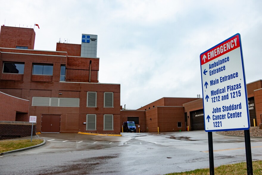 outside of a hospital in Des Moines