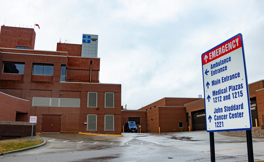 outside of a hospital in Des Moines